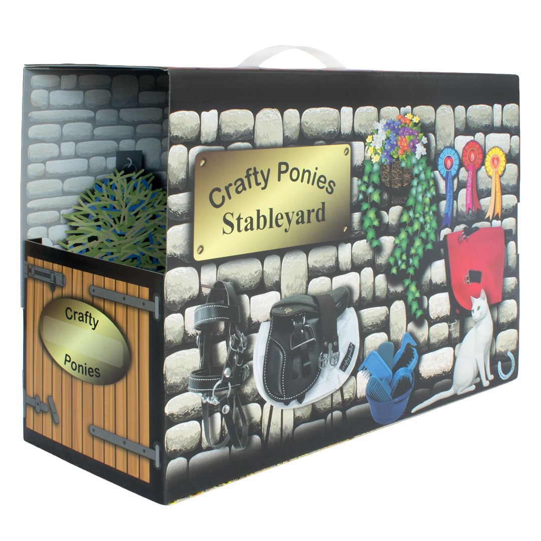 Crafty Ponies staldoos met stalthema en accessoires zoals zadel en hoofdstel, speelbox voor paarden speelgoed