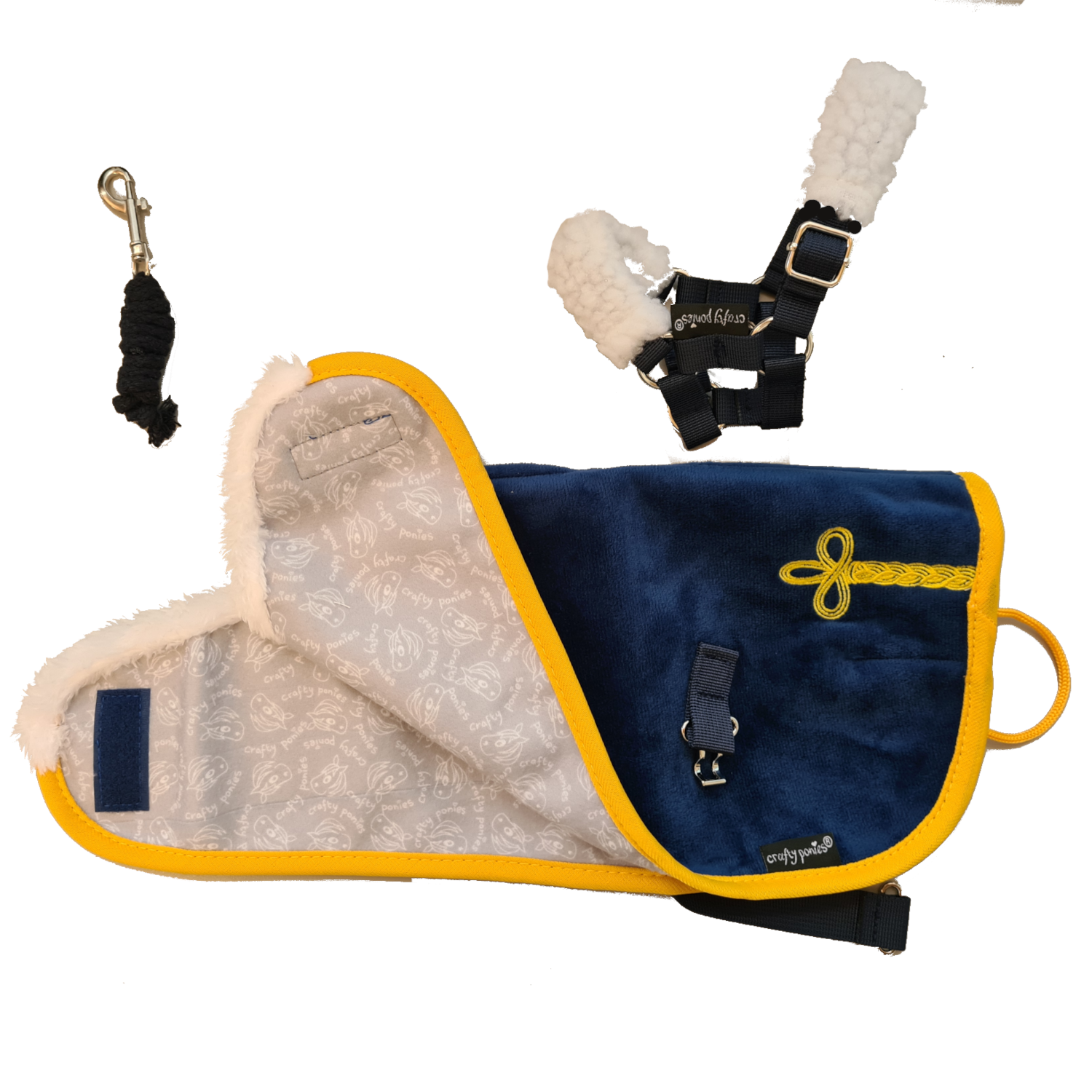 Fleeceset blauw Crafty Ponies luxe fleecedeken blauw