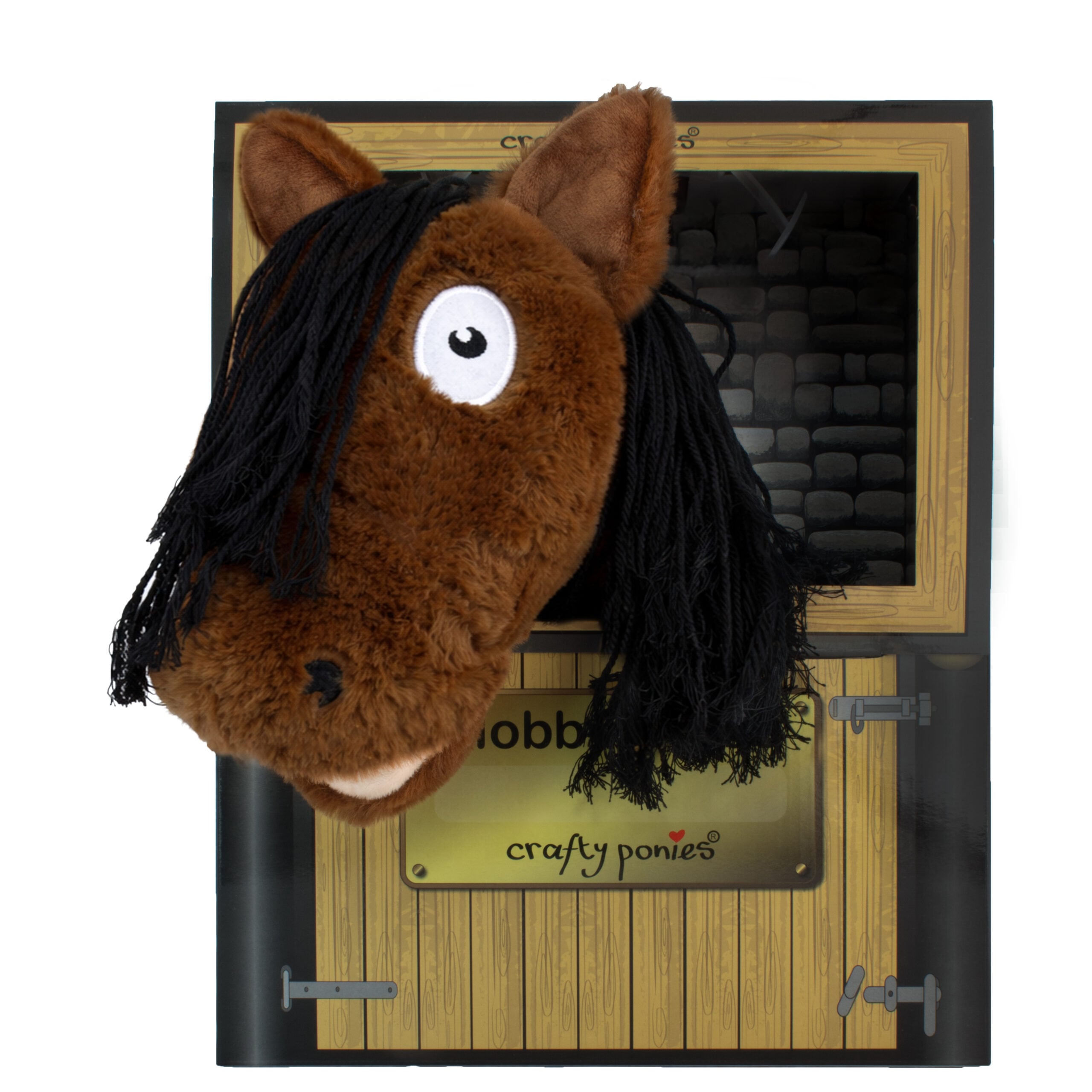 Bruine hobby horse in staldoos hobby horse paard bruin voor kinderen