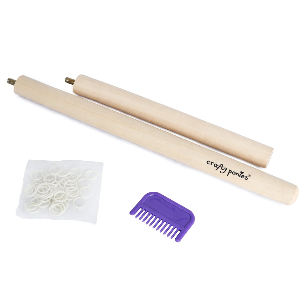 stok voor hobby horse met manenkam en vlechtelastiekjes