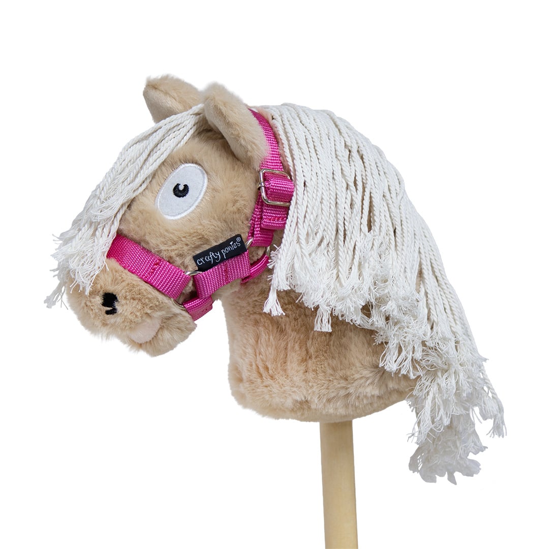 Crafty Ponies Hobby Horse palomino stokpaard met roze halster en lange witte manen